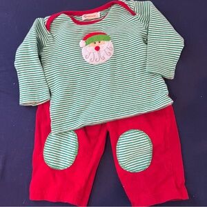 Baby Luigi Baby Boy Christmas 2 Piece Pant Set Embroidered Santa 12m Red Green